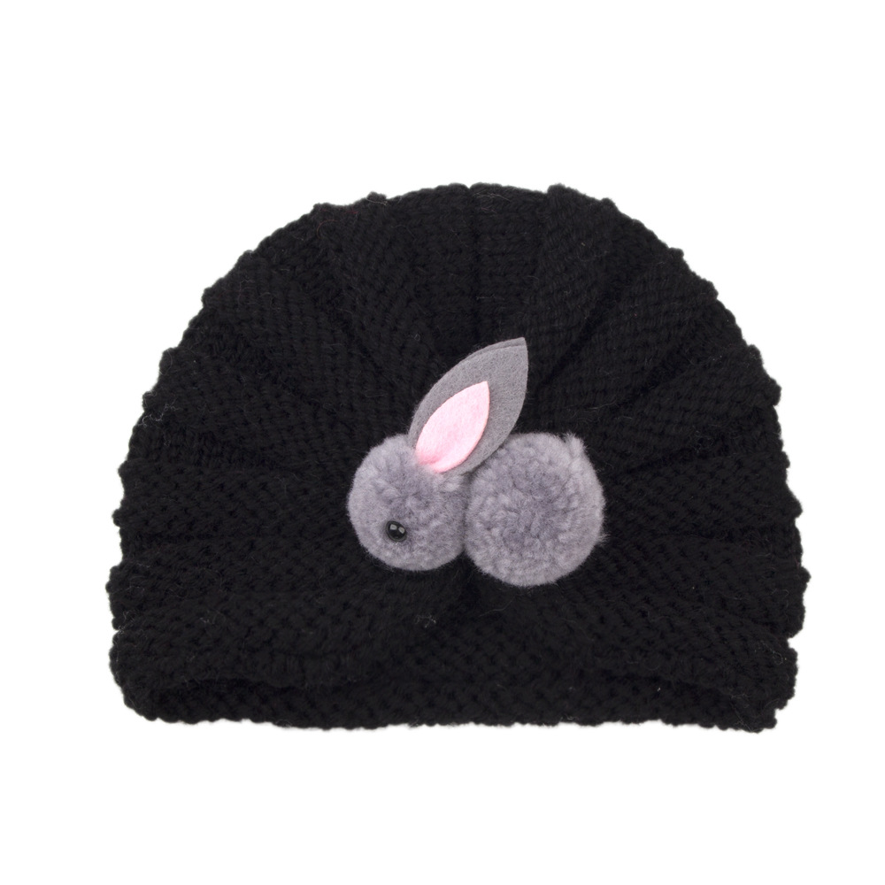 Children's wool knitted hats keep warm in autumn and winter 0-3 years old baby hats solid color cute rabbit tire hats