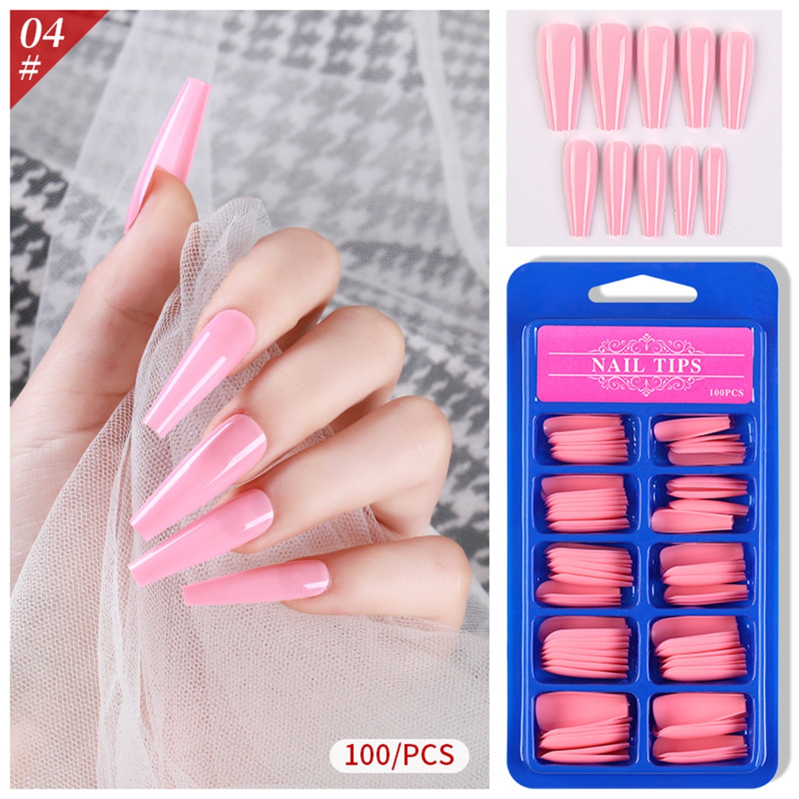100pcs Long Fake Nails Full Cover False Nail Coffin Tips Ballerina Art Manicure Wearable full-length ballet fake nail patch