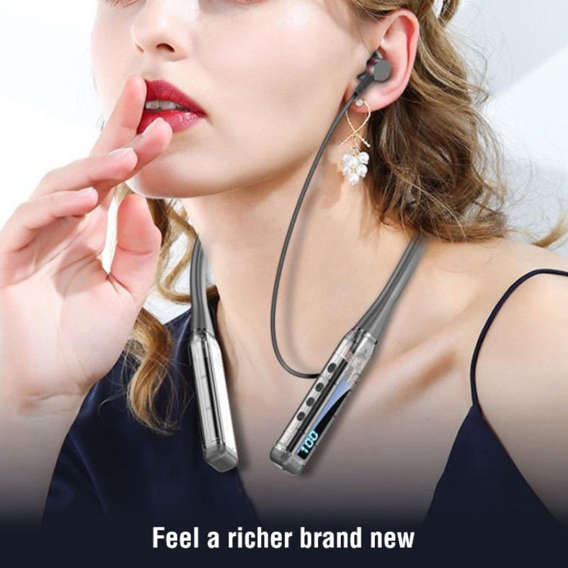 Transparent Wireless Earphones Magnet Neckband Headphones Sports Earphone Digital Display for Gaming Sport Stereo Headset
