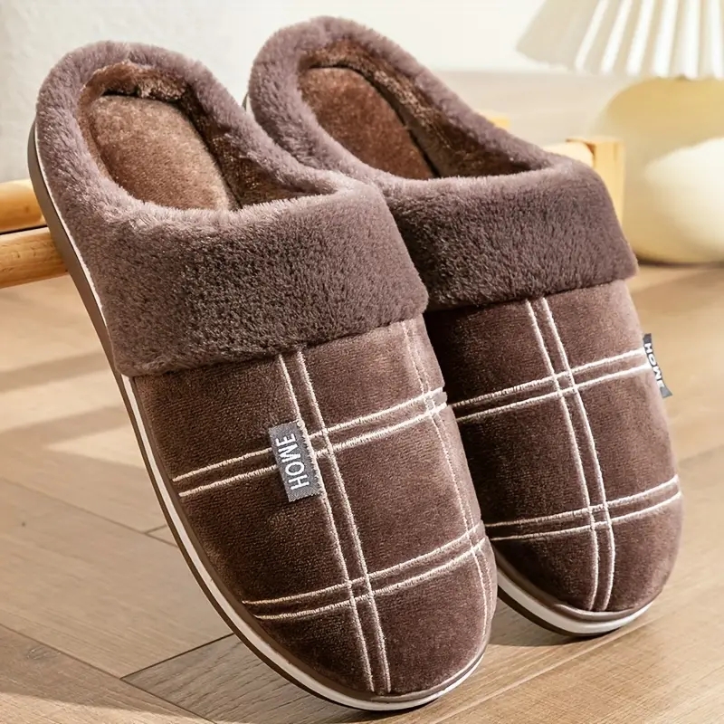 Men's Warm Plush Comfortable Slippers Fuzzy Comfy Non-Slip Slides Casual Sandals For Indoor Bedroom Winter