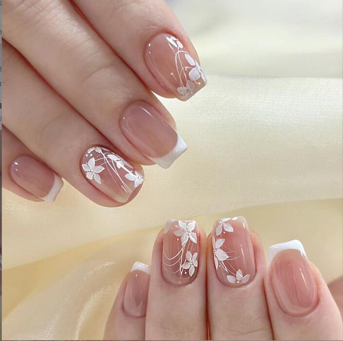 24Pcs French style Middle Long Fake Nails Forms For Extension Nail Art Press On Nails Manicure Tips For False Nails