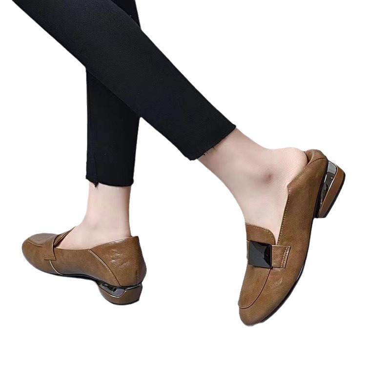 Women High Heels Summer New Fashion Soft British Style Round Toe Casual Women Sports Low Heel Oxford Soft Leather High Heels