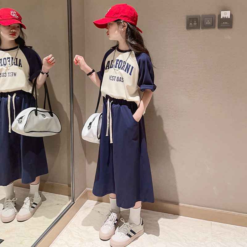 Summer Children's Clothing Sets for Girls Cotton T-shirt + Skirts 2pcs Sets School Clothes Sets for Girls 5 6 7 8 10 12 14 Years
