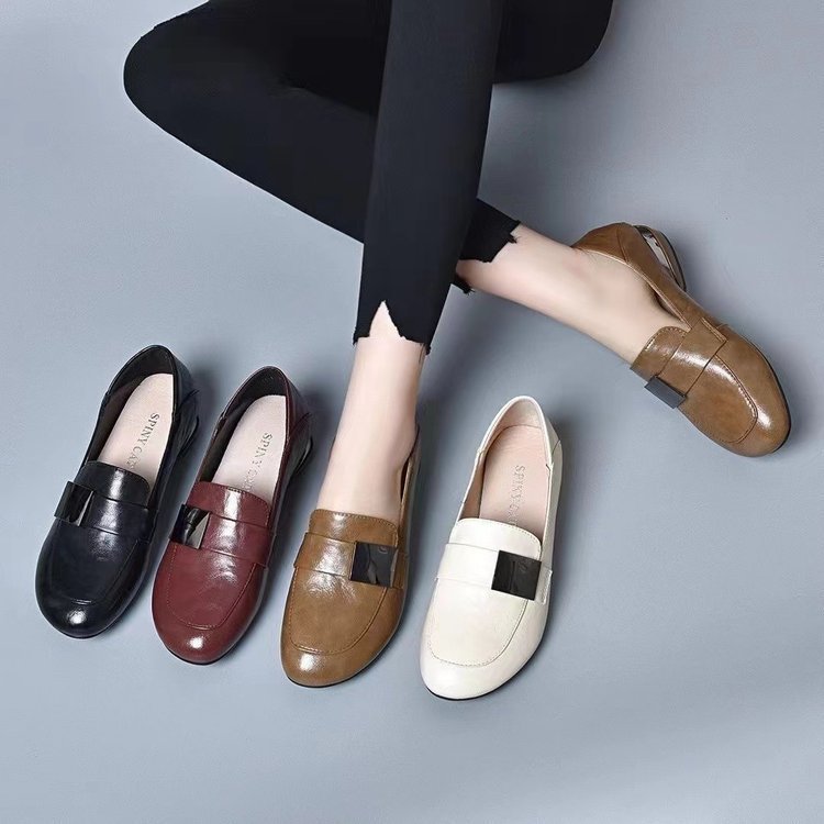 Women High Heels Summer New Fashion Soft British Style Round Toe Casual Women Sports Low Heel Oxford Soft Leather High Heels
