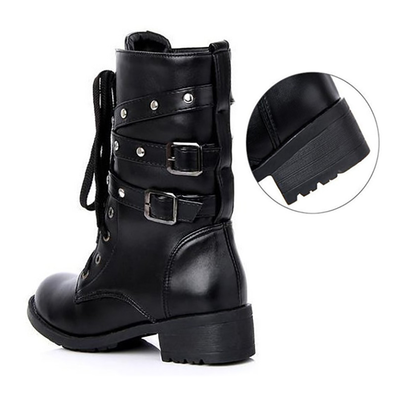Fashion Women Boot Punk Gothic Style Lace up Round Toe Boots Women Shoes Short Boots Street Motorcycle boots mujer zapatos