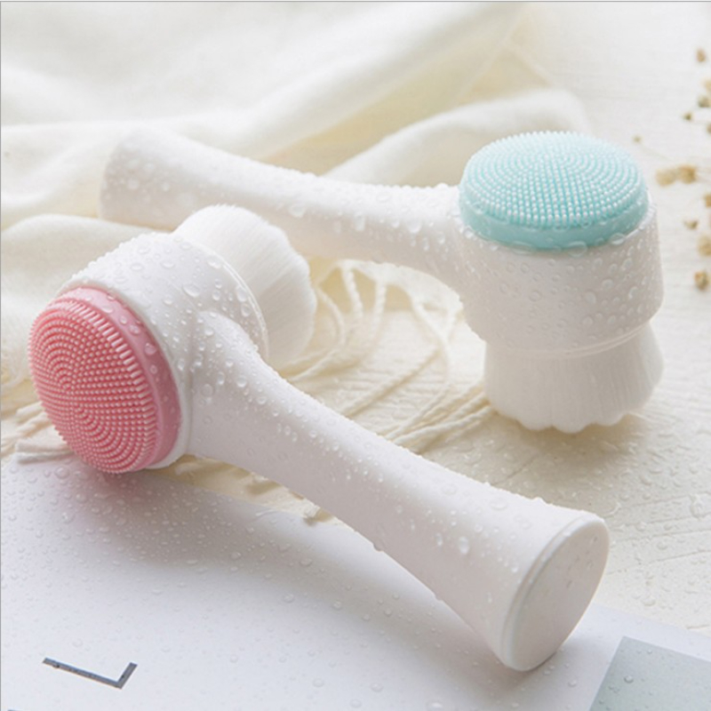 Silica Gel Facial Brush Double Sided Facial Cleanser Blackhead Removing Product Pore Cleaner Exfoliating Facial Brush Face Brush