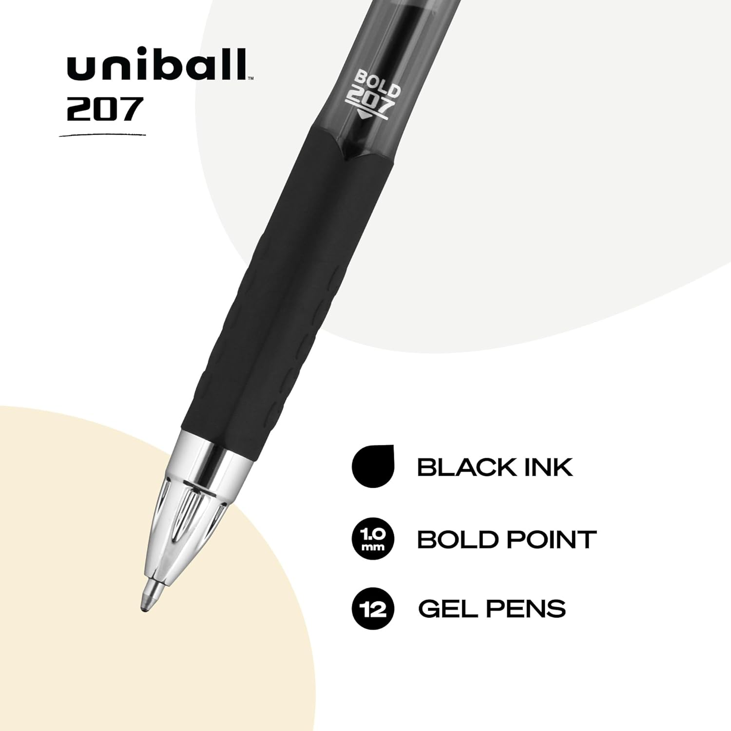 uniball 207 Retractable Gel Pens, Bold Point (1.0mm), Black, 12 Pack