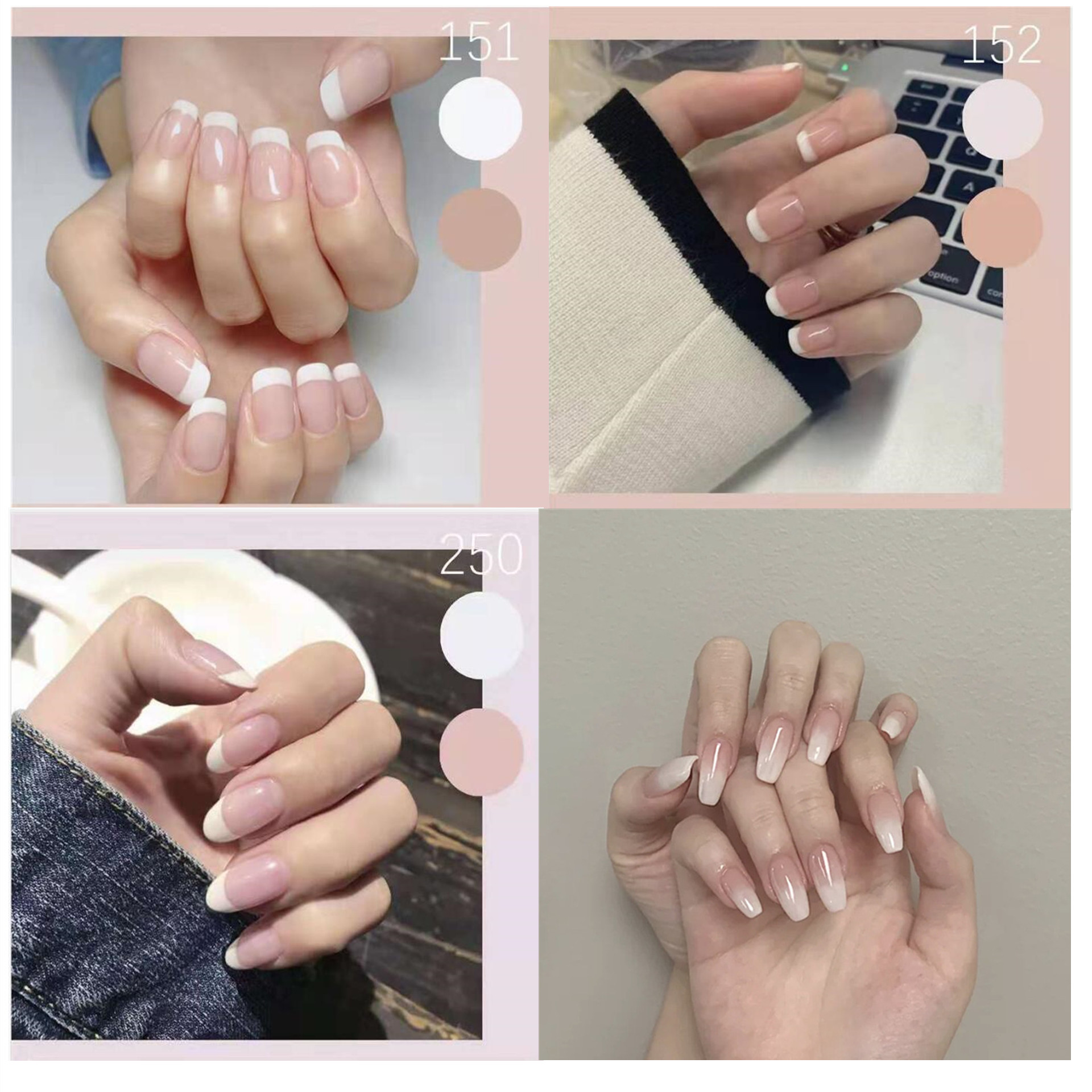 24pcs/box Nails Art Fake Nail Tips Press on Tipsy Coffin Stick Designs Clear Display Set Full Cover Artificial Short kiss squar