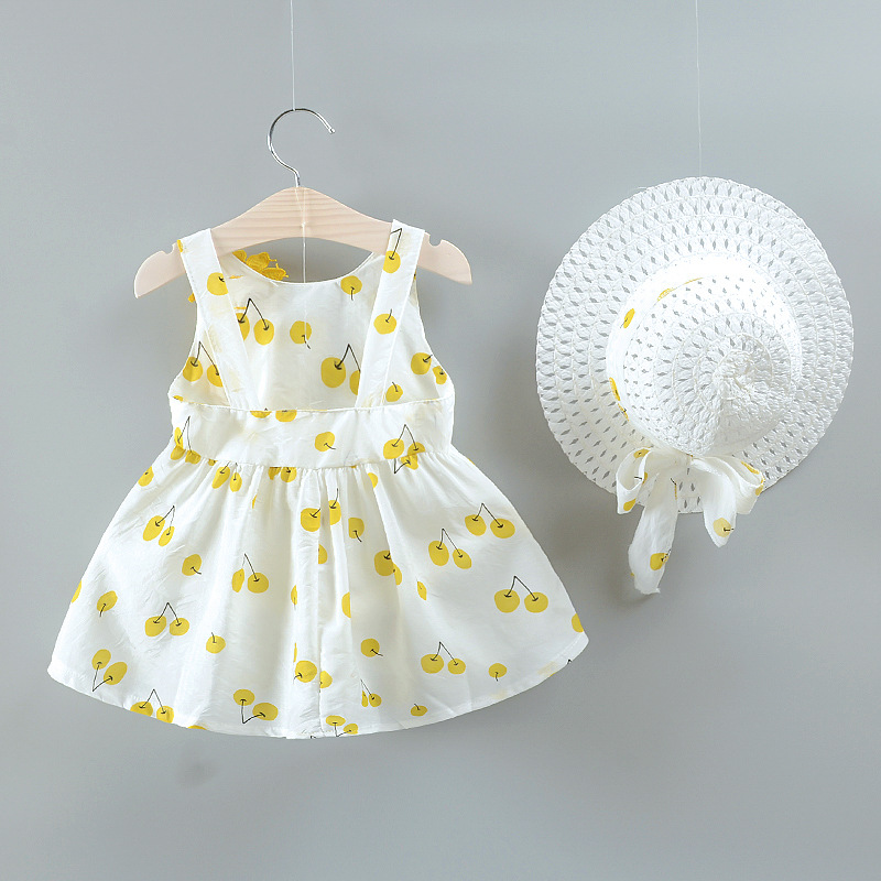 Baby Dress With Bow Hat 2pcs Clothes Set +hats Newborn Infant Toddler Dresses Party Wedding Dress Vestidos