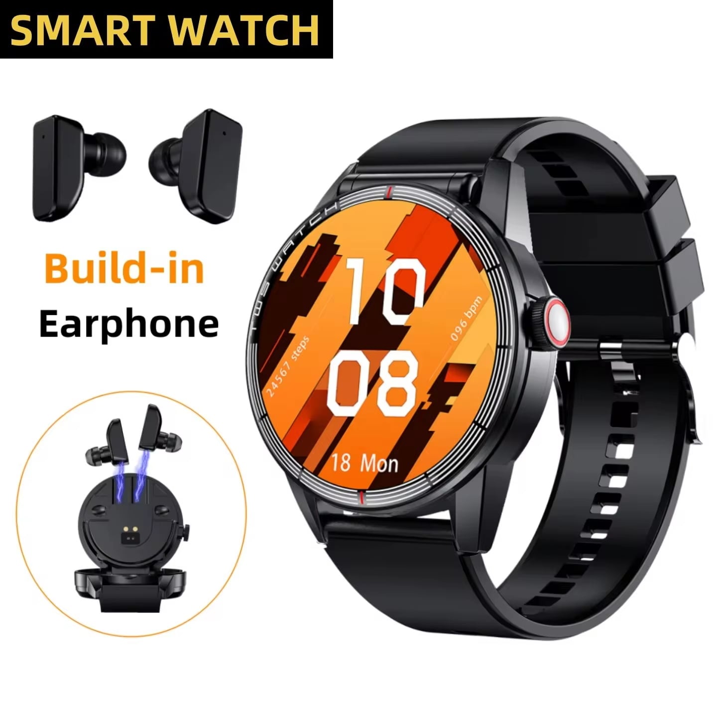 Smart Watch with Earbuds 2 in 1 Bluetooth TWS Earphones Fitness Tracker Heart Rate Sleep Monitor Round HD Watch for Android IOS