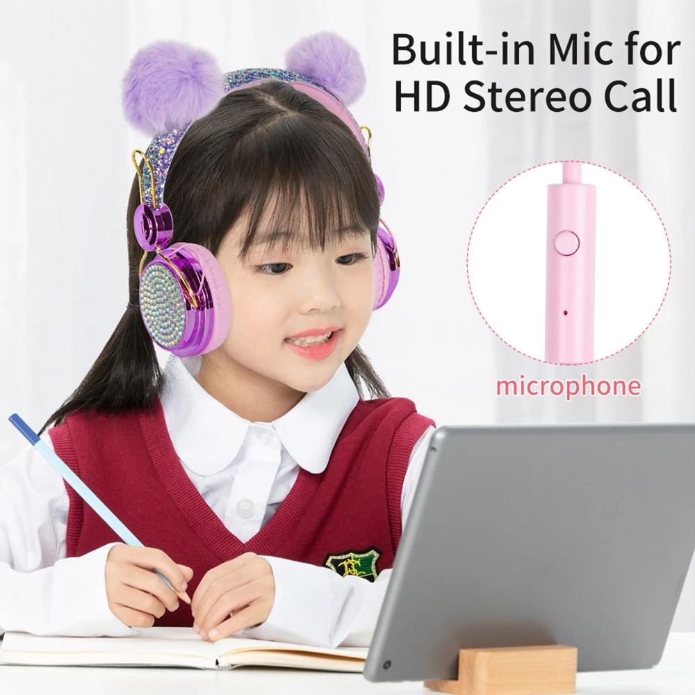 Cute Cartoon Unicorn Wired Headphones With Microphone Music Stereo Earphone Computer Mobile Phone Headset Kids Christmas Gift