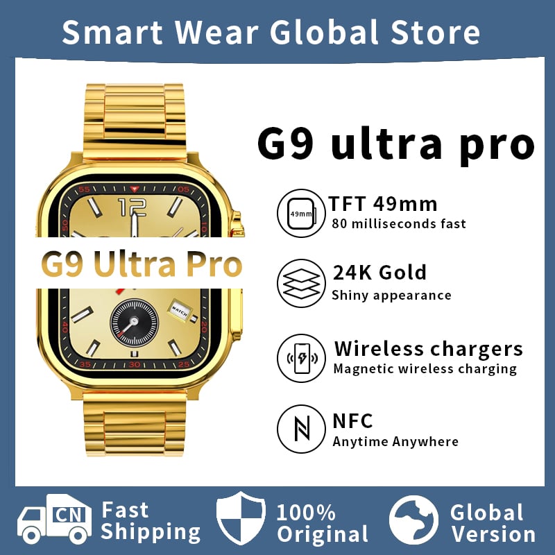 Smart Watch G9 Ultra Pro Gold Ultra Series 8 9 NFC Bluetooth Call Men 24K Gold Smartwatch Wireless Charging for Apple iPhone