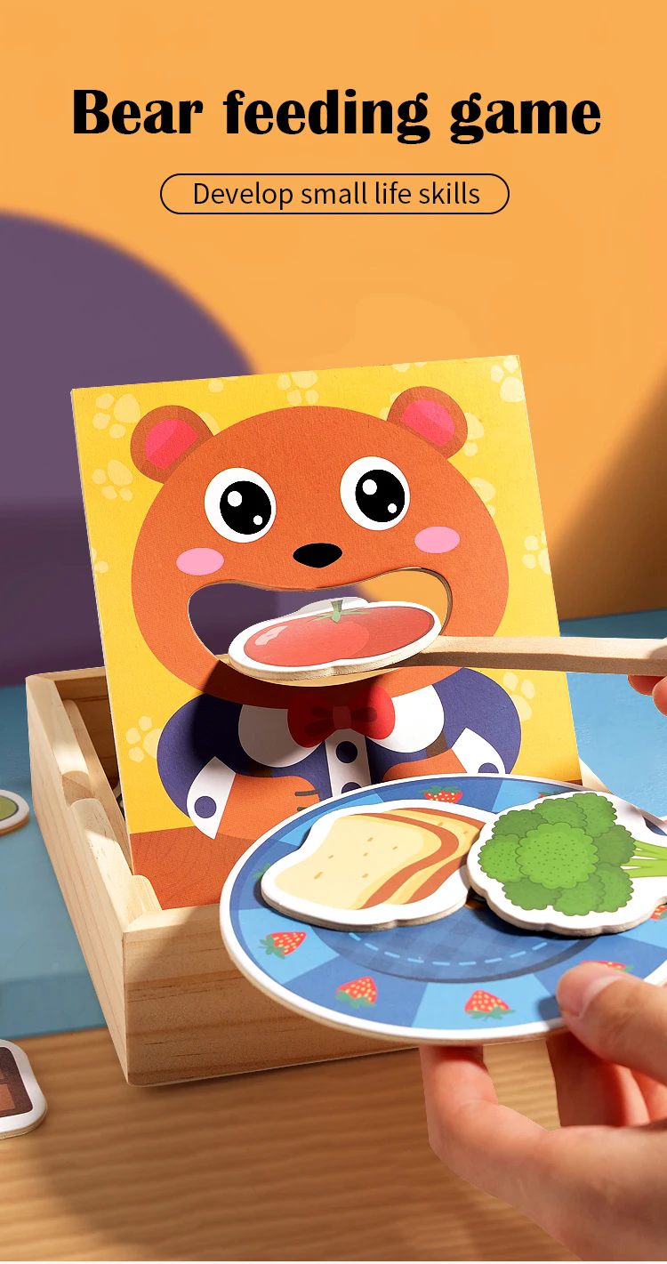 1PC Parent child simulation teddy bear feeding game, early childhood education, baby's fine action, spoon training toy