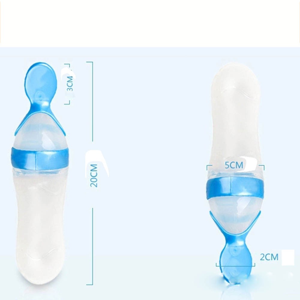 90ml Silicone Baby Feeding Bottle With Spoon Food Supplement Rice Cereal Bottle Baby Squeeze Spoon Silica Gel Spoon