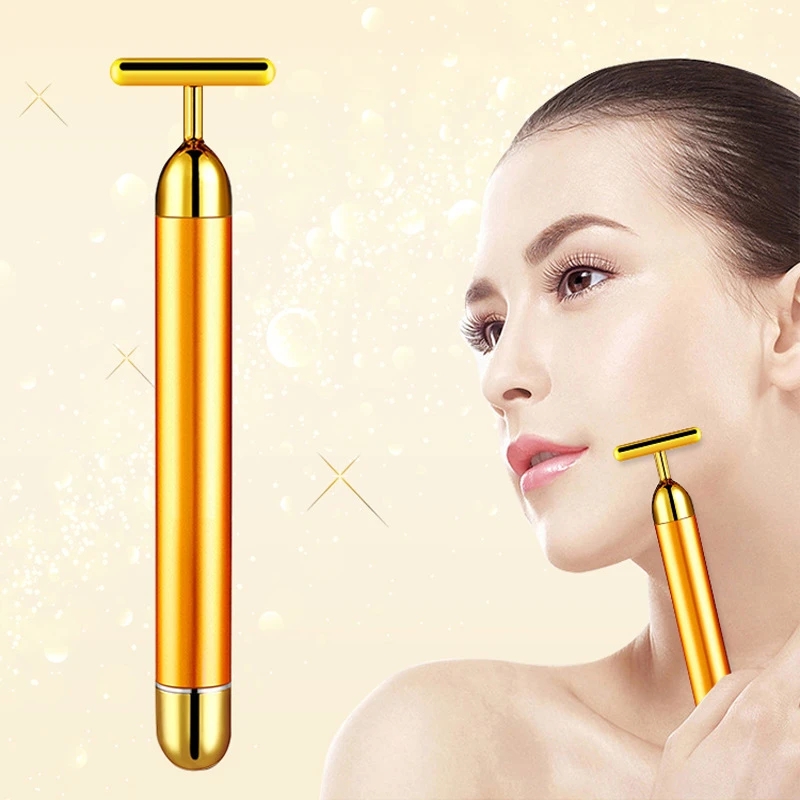 Facial Sculpting Tool Beauty Care 24k Facial Massage Stick Roller 3D Golden Energy Bar Vibrating Massager for Beauty Tool