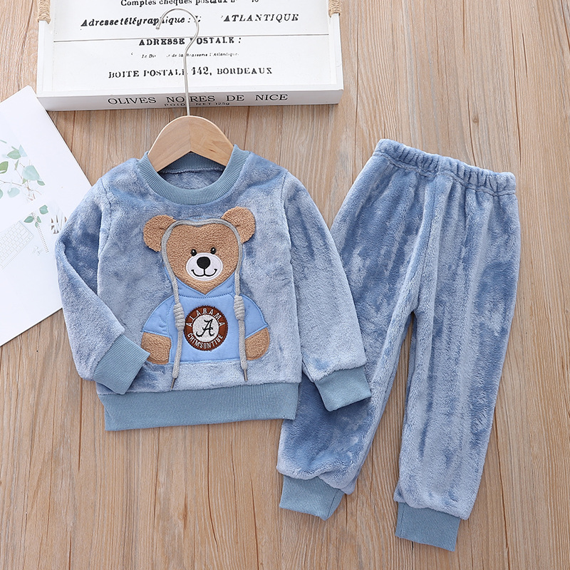 New Flannel Kids Sweater Clothing Boy Kids Clothing Two Piece Sets 1-6Years Old Winter Pajamas Set