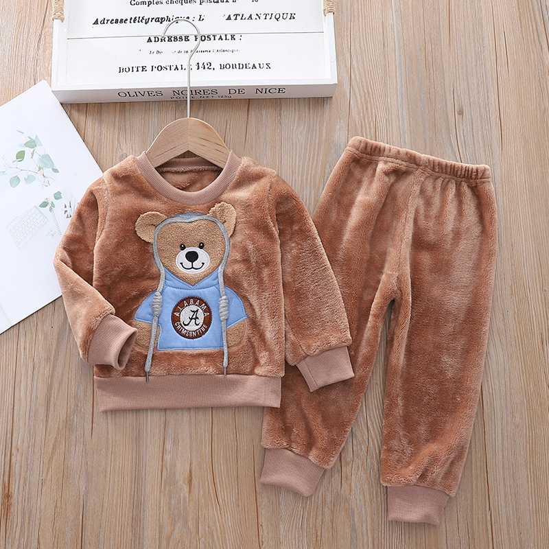 New Flannel Kids Sweater Clothing Boy Kids Clothing Two Piece Sets 1-6Years Old Winter Pajamas Set