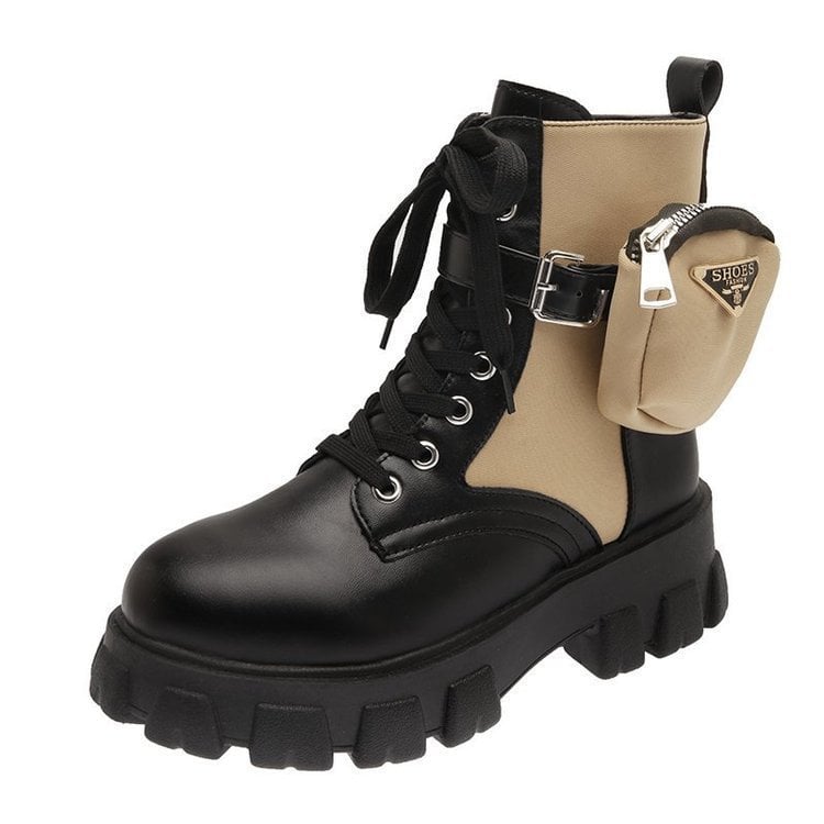 new thick-soled Martin boots female leather wallet belt buckle strap short boots British style elastic women's boots