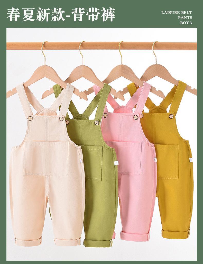 0-3Y Baby Girls Boys Suspender Pants Overalls Solid Color Pocket Casual Loose Trousers Toddler Bib Pants Girls Clothes
