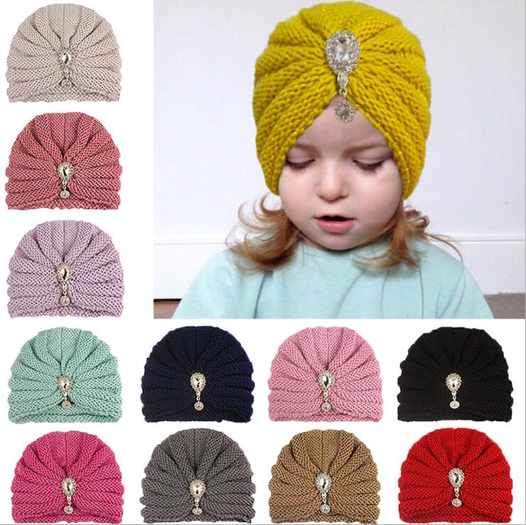 Baby knitted warm cover cap children's wool with drill hat