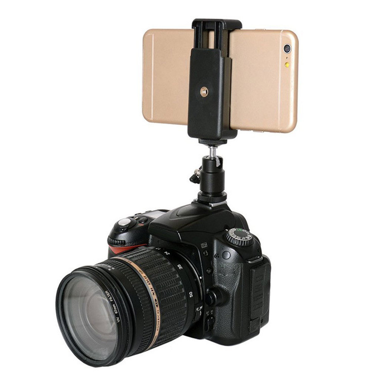 SLR metal hot shoe phone selfie universal spherical gimbal camera holder stabilizer 360 degree E-shaped clip