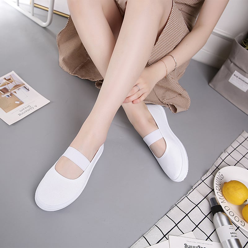 Ballet shoes women flat white nurse shoes elastic band non-slip work shoes comfortable ladies white shoes