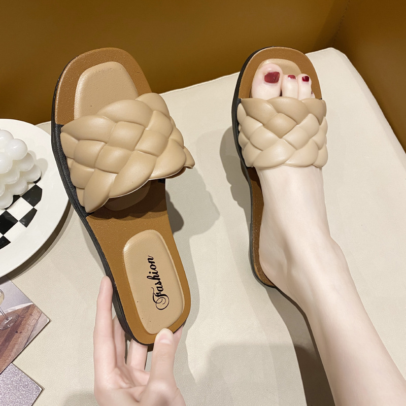 Slippers Women Summer Cross border E-commerce Popular One word slippers Fried Dough Twists fashion Roman style wear soft bottom