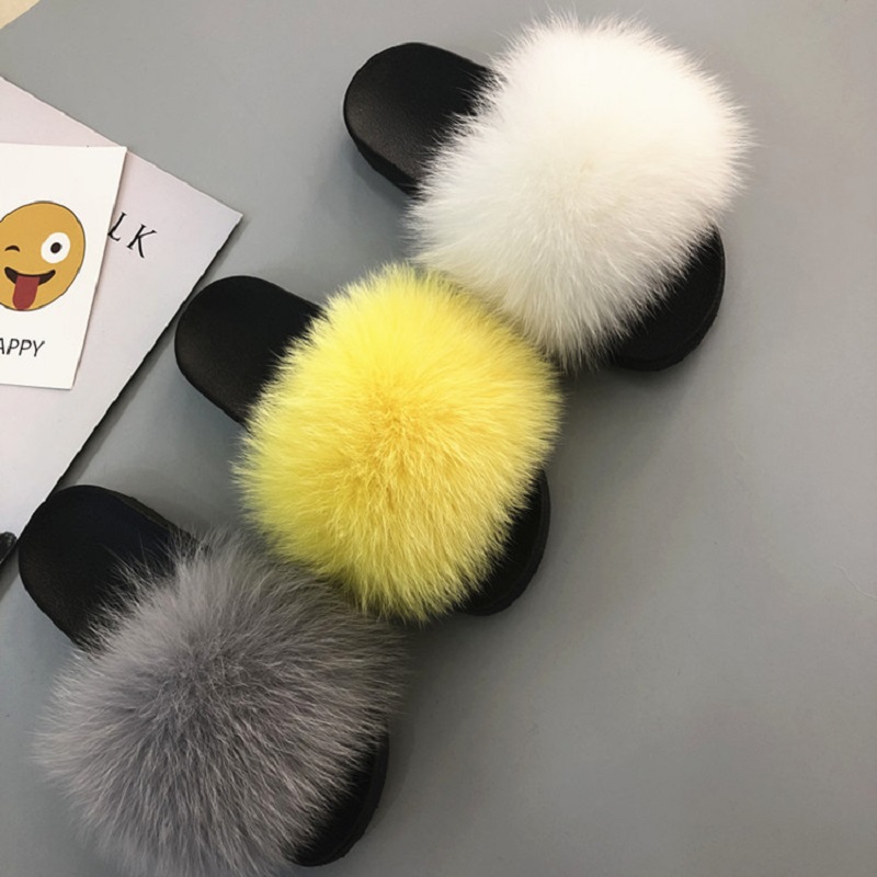 Faux fox fur slippers female summer imitation raccoon fur flip flops imitation rabbit fur sandals