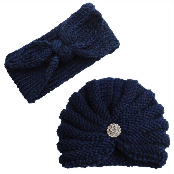 New Wool Hat Hair Decoration Set Winter Thickened Warm Knitted Hat Two Kids Headband Caps Set