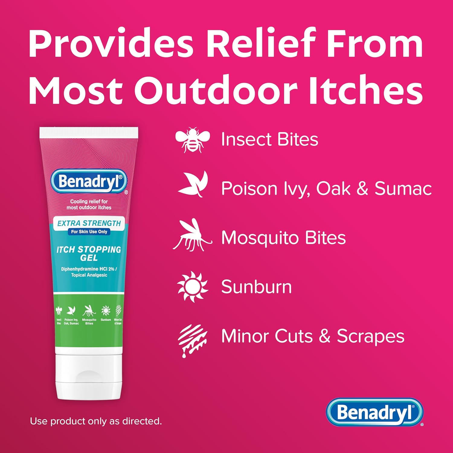 Benadryl Topical Itch Relief Gel, Extra Strength, Contains 2% DIPHENHYDRAMINE HCL, Soothing Relief from SCRAPES, Insect Bites, Sunburn, Poison Ivy and