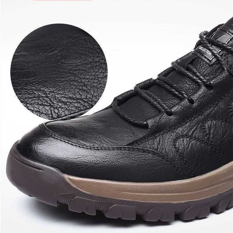 Leather shoes thick warm cotton shoes soft bottom non-slip waterproof leisure snow boots hiking shoes