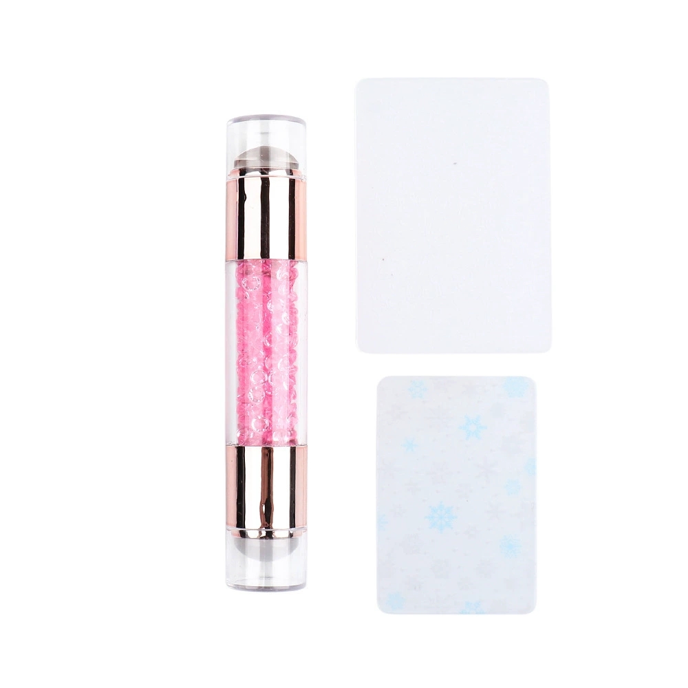 3pcs Nail Stamp Art Set Double Head Silicone Nail Stamper Crystal Handle Stamp Random Stencil Easy Stamp Set Stamp Plating Tool