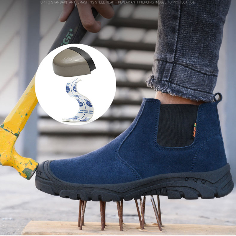 Fashion Men Safety Shoes Steel Toe Caps Indestructible Work Boots Anti-smashing Anti-puncture Lightweight Chelsea Outdoor Boots