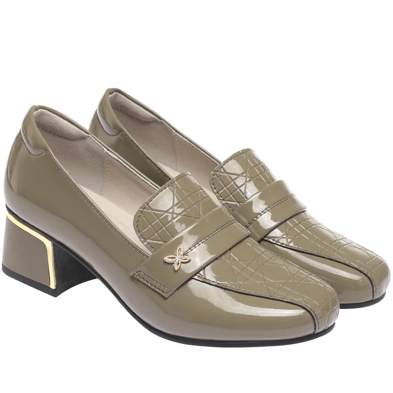 Thick Heel Single Shoes for Women 2024 New Deep Mouth Leather Shoes Mid Heel Lefu Shoes Round Toe Middle aged Women's Shoes