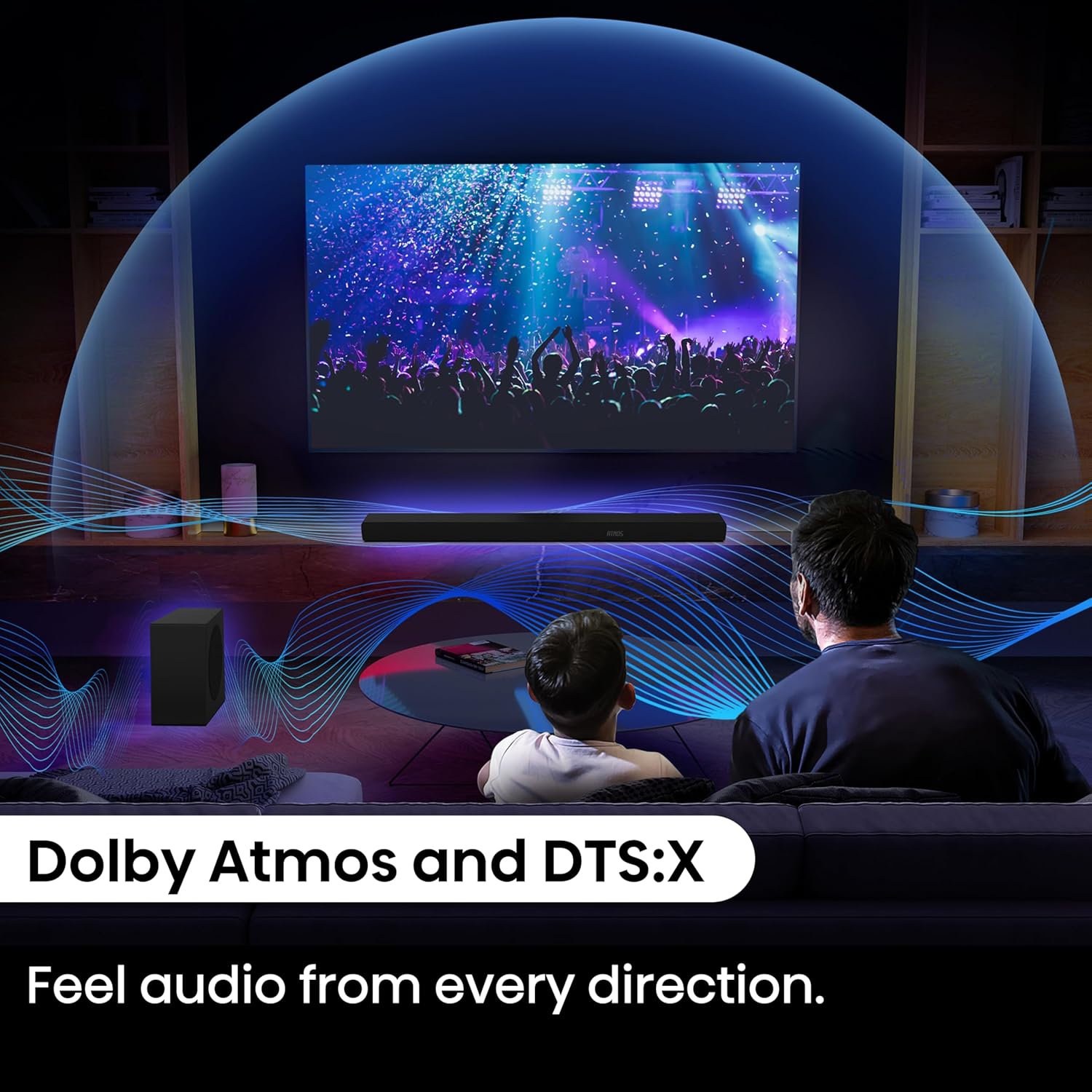 Hisense AX3100Q 3.1Ch Sound Bar with Wireless Subwoofer, Dolby Atmos, DTS:X, Bluetooth 5.3, Roku TV Ready, HDMI/AUX/ARC/Optical/USB, EzPlay, 7 EQ Mode