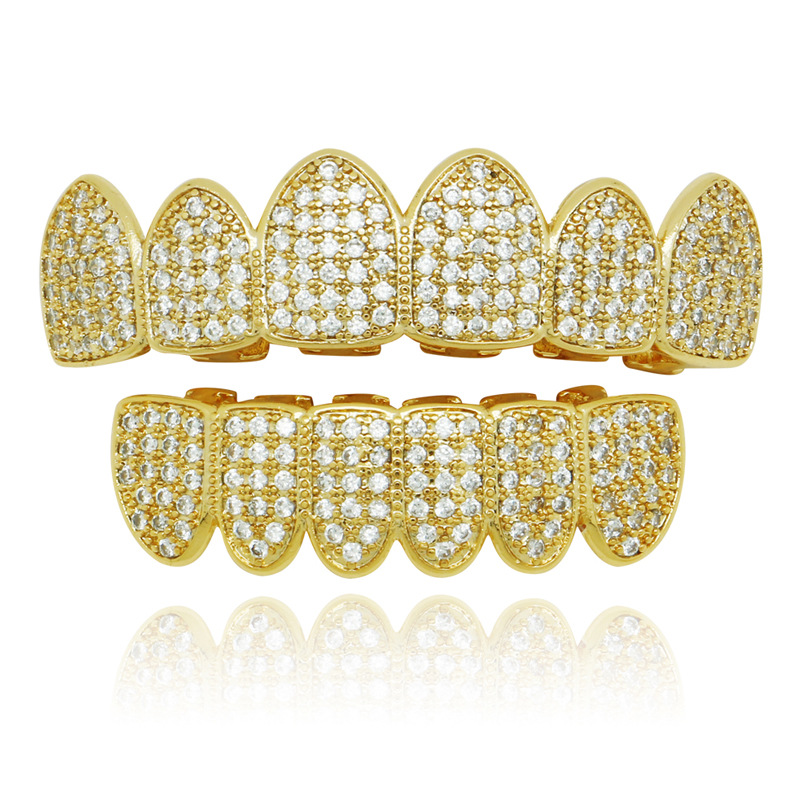 18K real gold plated 4A micro-inlaid zircon hip-hop diamond gold braces for men and women for Halloween dentures Grills