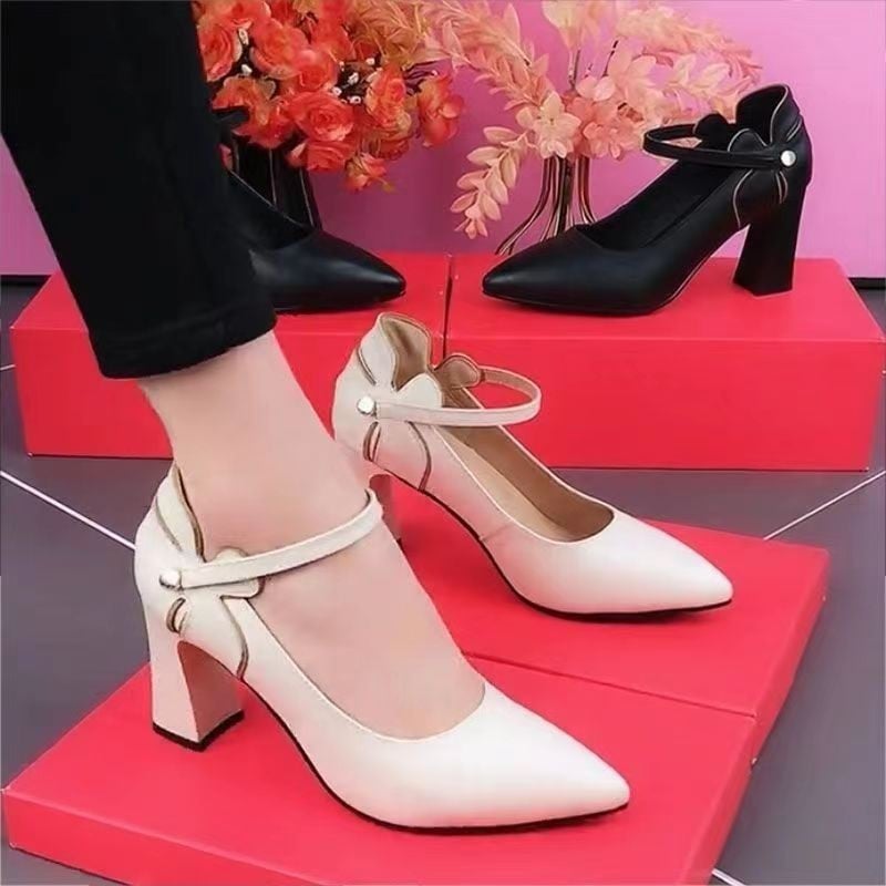 Fashion Pointed High Heels Women's Shoes Spring New Straight Line with Thick Heel Temperament Women's Fashion Shoes