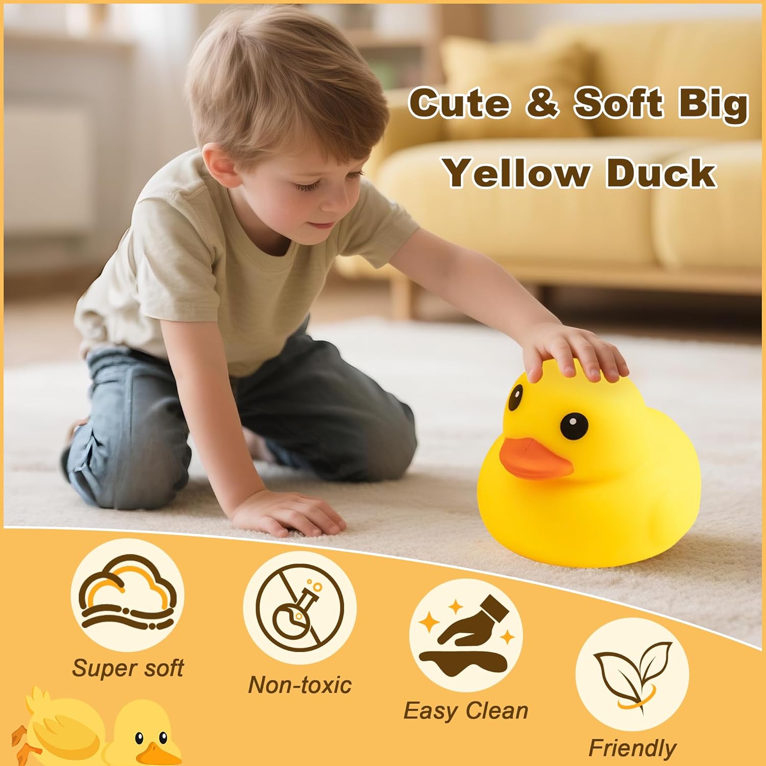Duck Squishy Squeeze Toy - Cute Stress Relief Toy for Kids & Adults,Soft Rubber Sensory Toys for Anxiety Party Favors Goodie Bag Fillers