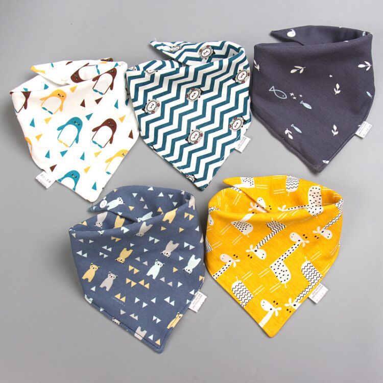 5 / Baby Bibs Triangle Double Cotton Bibs Cartoon Print Saliva Towel Baby Boys Girls Feeding Apron Cotton Bandana Bibs