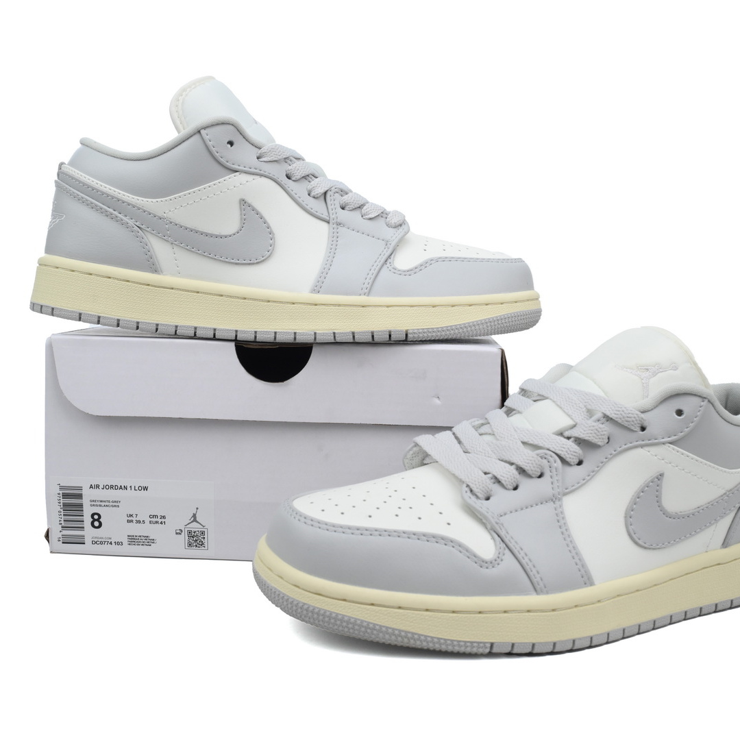 Women's Jordan AJ1 New Low Light Grey/Sail Board Shoes Men's Sneakers Low Top Cushioning Lightweight Breathable Shoes 553558-152