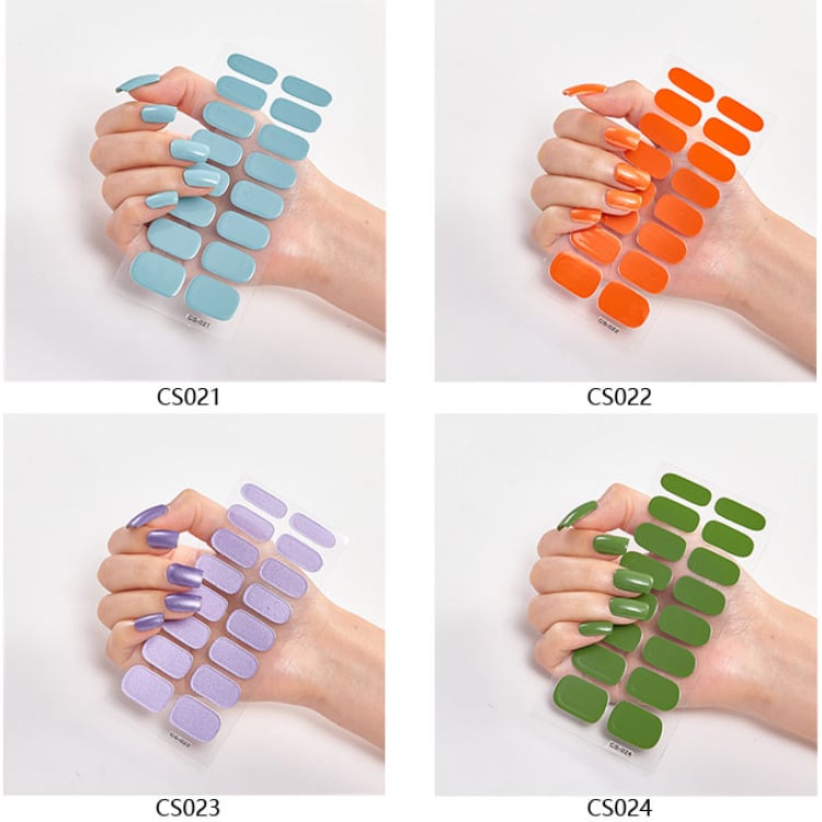 DIY 3pc Semi Cured Gel Nail Stickers Long-Lasting Solid Color Nail Strips Patch Slider UV Lamp Cured Decal Nail Manicure Patch