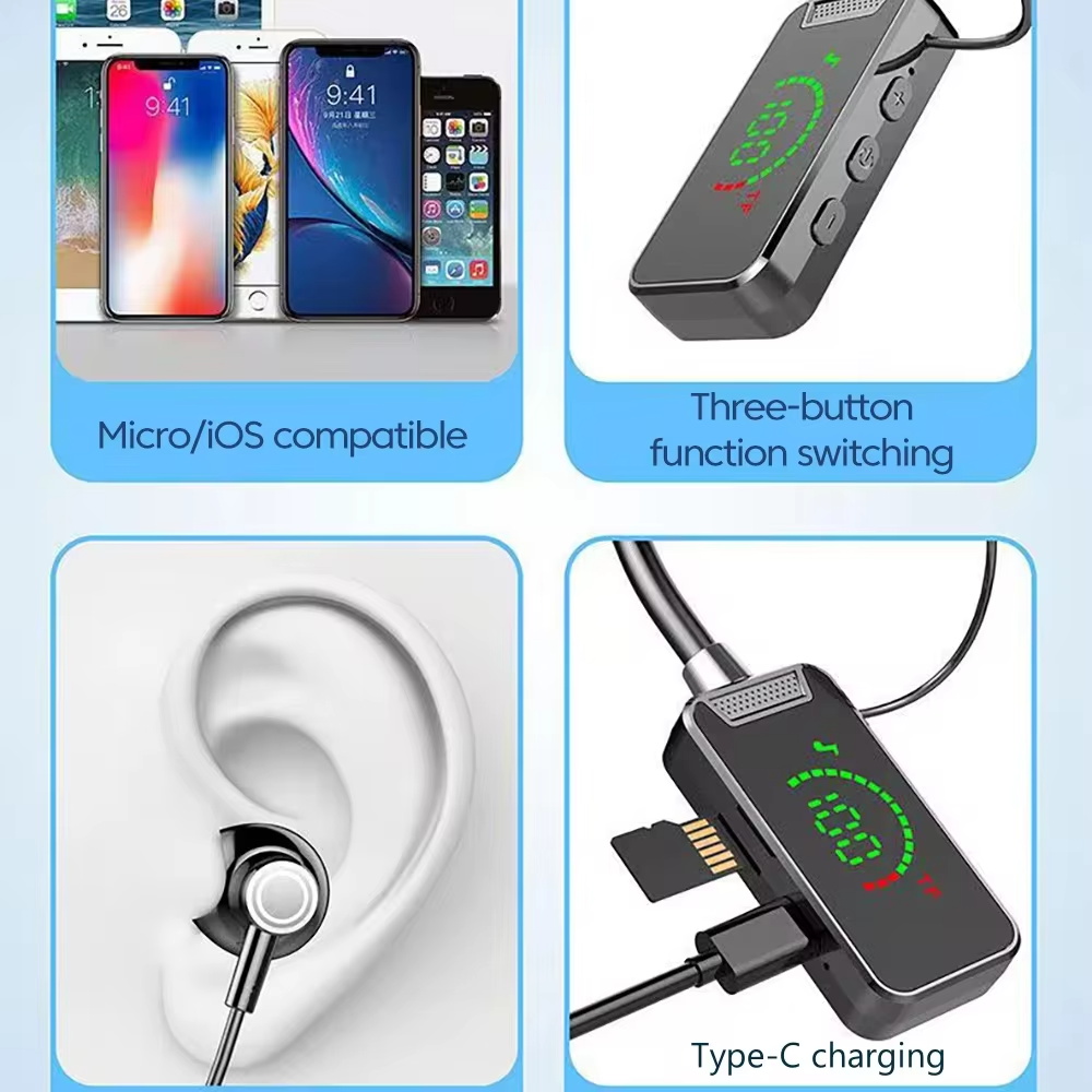 Neckband Earbuds Wireless Headphones Bluetooth5.3 Handsfree TWS HIFI Headset In-ear Bluetooth Earphones With Mic Support SD Card