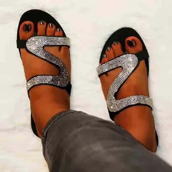 Women's Rhinestone Decor Slide Sandals Bohemian Style Sandals Flatform Open Toe Shoes