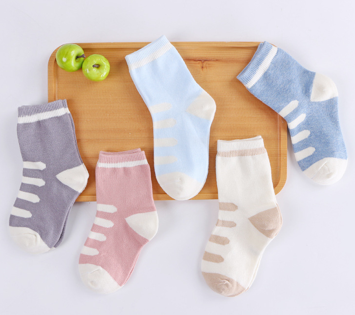 5Ps / striped children's socks middle tube male and female baby cotton socks dot toddler breathable children's