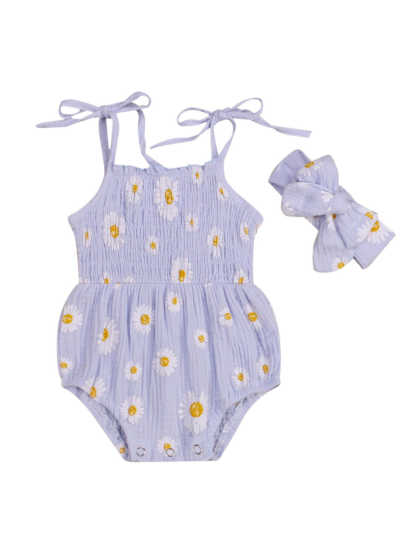 Summer Solid Newborn Baby Girls Cotton Linen Bodysuits Sleeveless Strap Jumpsuits+Headband 2Pcs Outfits Beachwear