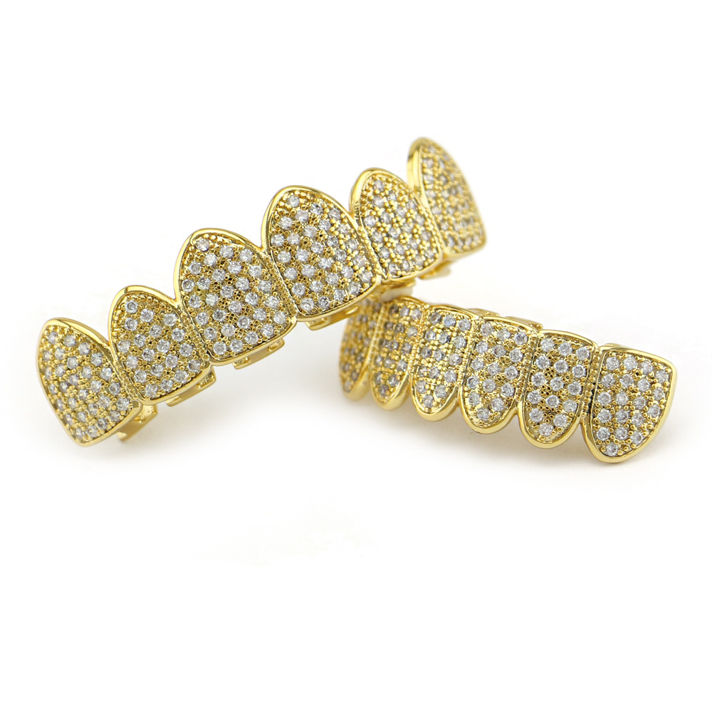 18K real gold plated 4A micro-inlaid zircon hip-hop diamond gold braces for men and women for Halloween dentures Grills