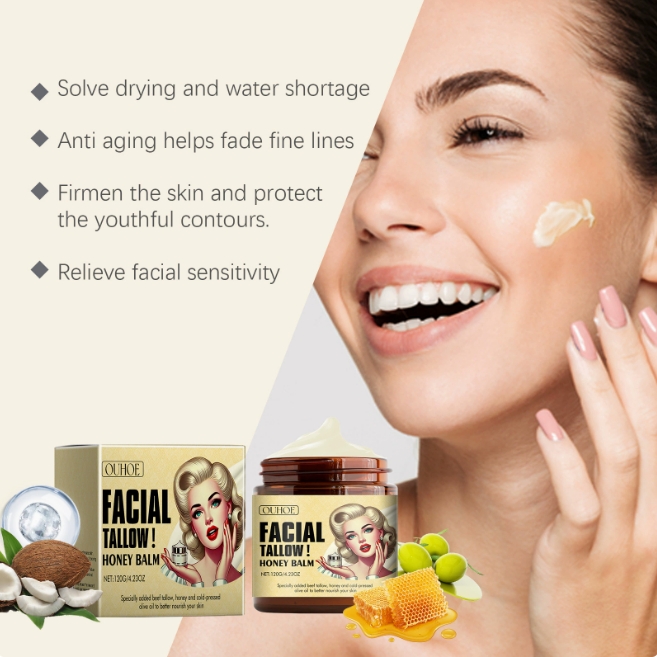 120g Whipped Beef Tallow Cream And Honey Balm Moisturizing Beef Tallow Serum Body Lotion Grass Fed Grass Finished Face Lip Care
