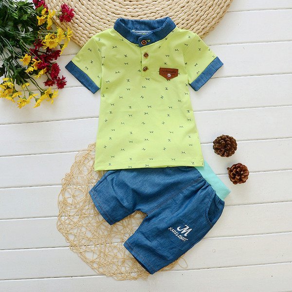 Ones boys short sleeve printed t-shirt kids summer clothing set baby cotton suit
