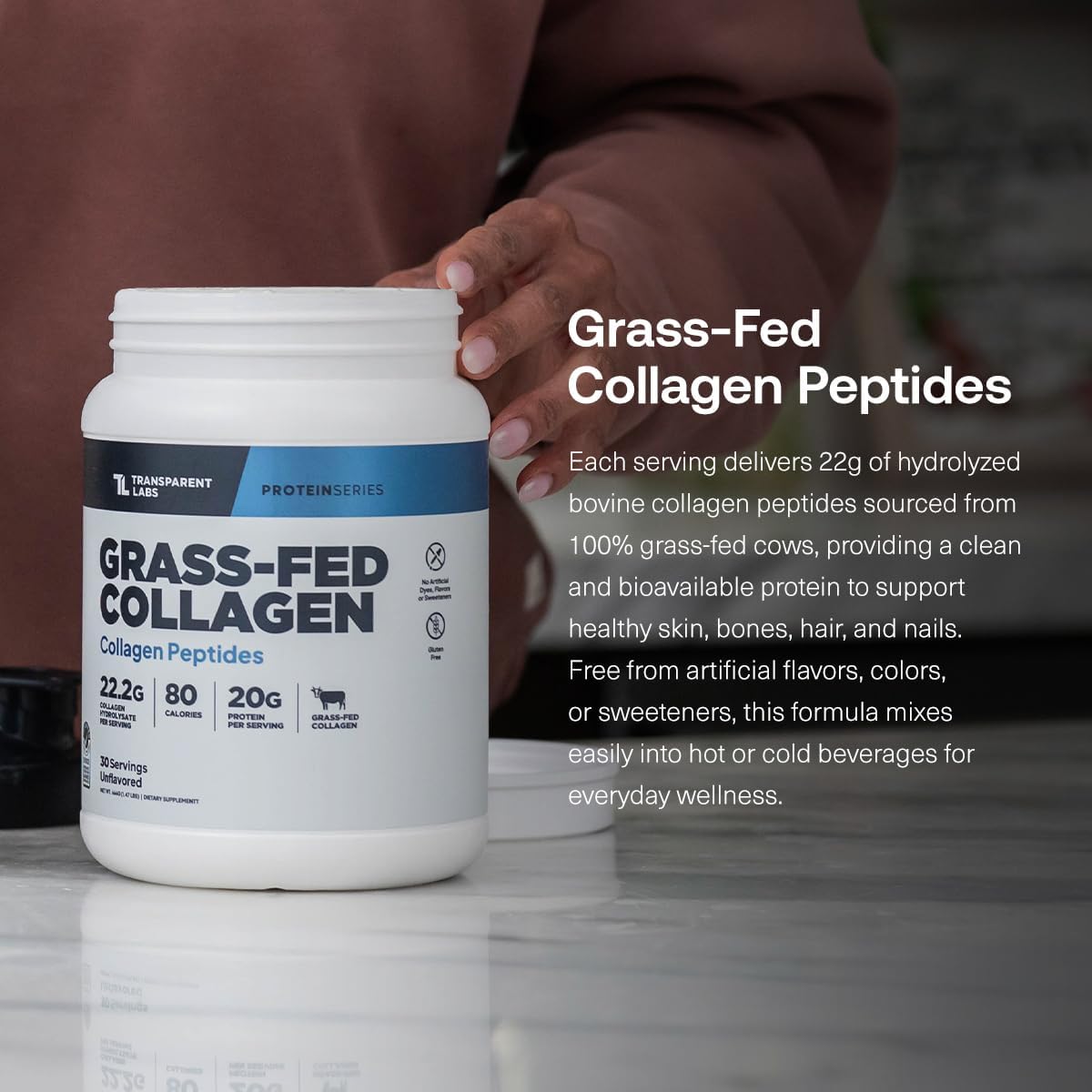 Grass-Fed Collagen Peptides Powder - Unflavored Collagen Powder for Women & Men, 22G Grassfed Bovine Hydrolyzed Collagen Peptides per Serving for Skin