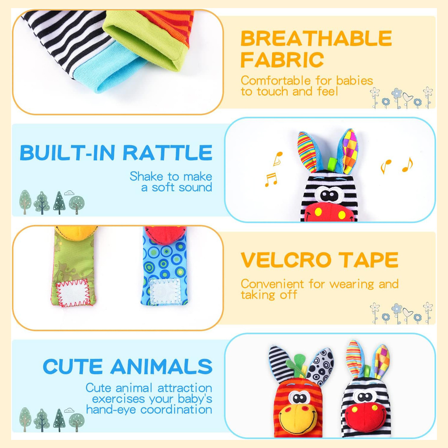 0-12 Months Baby Toy Baby Rattles Toys Animal Socks Wrist Strap Socks Bug Wrist Strap Baby Socks Pacifier Toys